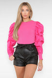 Beige PU Faux Leather Belted Wet Look Shorts With Strap For Women XS - Dropwear