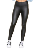 Beige PU Fleece Line High Waisted Wet Look Faux Leather Legging For Women S/M - Dropwear