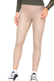 Beige PU Fleece Line High Waisted Wet Look Faux Leather Legging For Women M/L - Dropwear