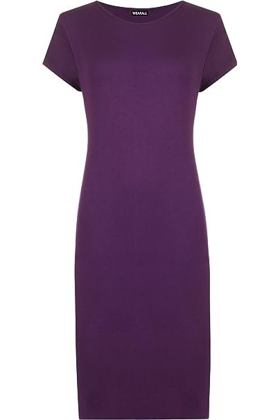 Plain Short Sleeve Jersey Midi Dress For Women  - Dropwear