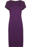 Plain Short Sleeve Jersey Midi Dress For Women  - Dropwear