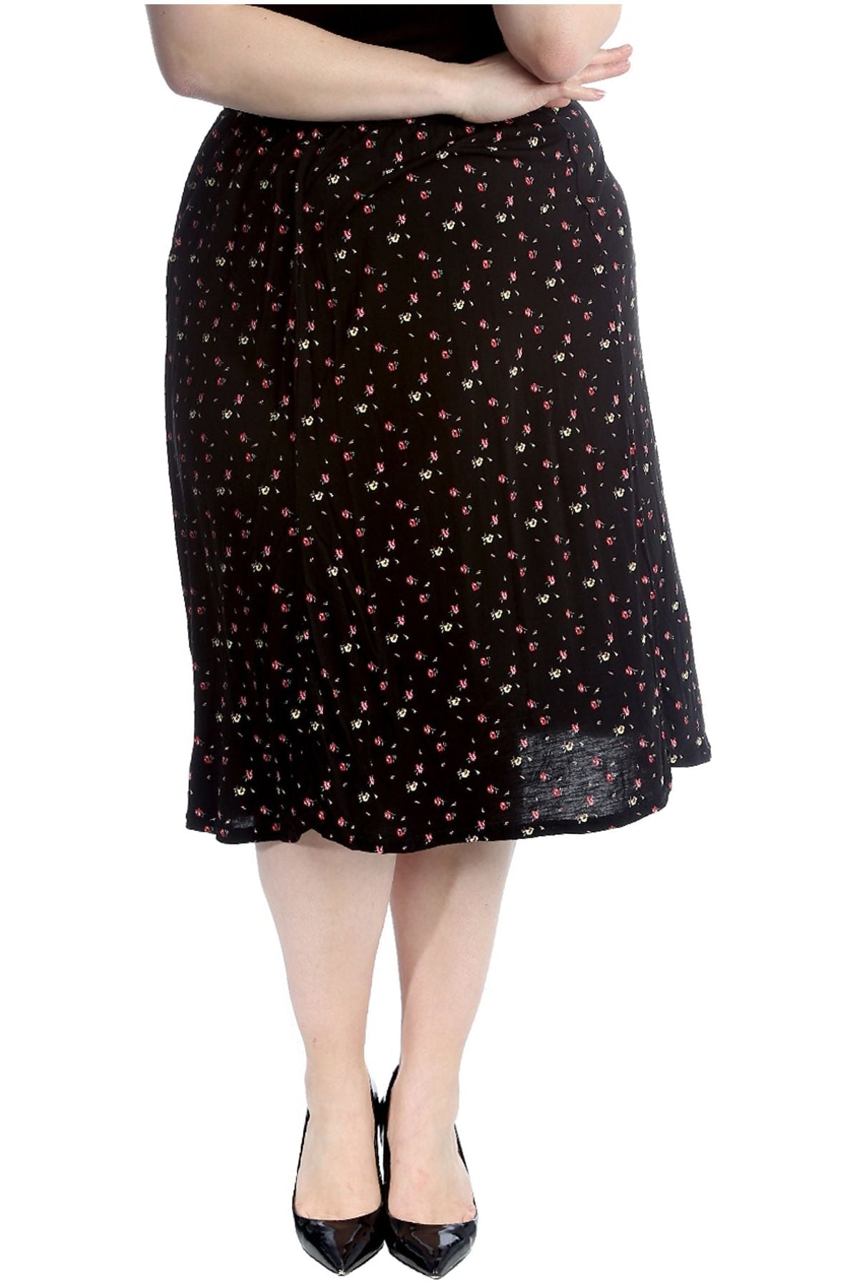 Yellow Floral Plus Size Yellow Floral Print Midi Skirt For Women 20-22 - Dropwear