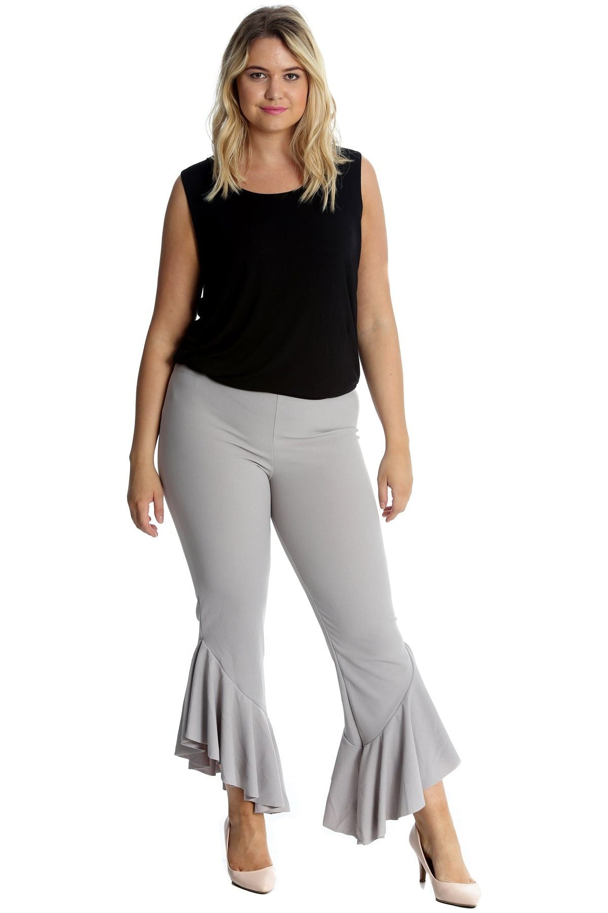 Plus Size Frill Asymmetric Hem Plain Trousers For Women  - Dropwear
