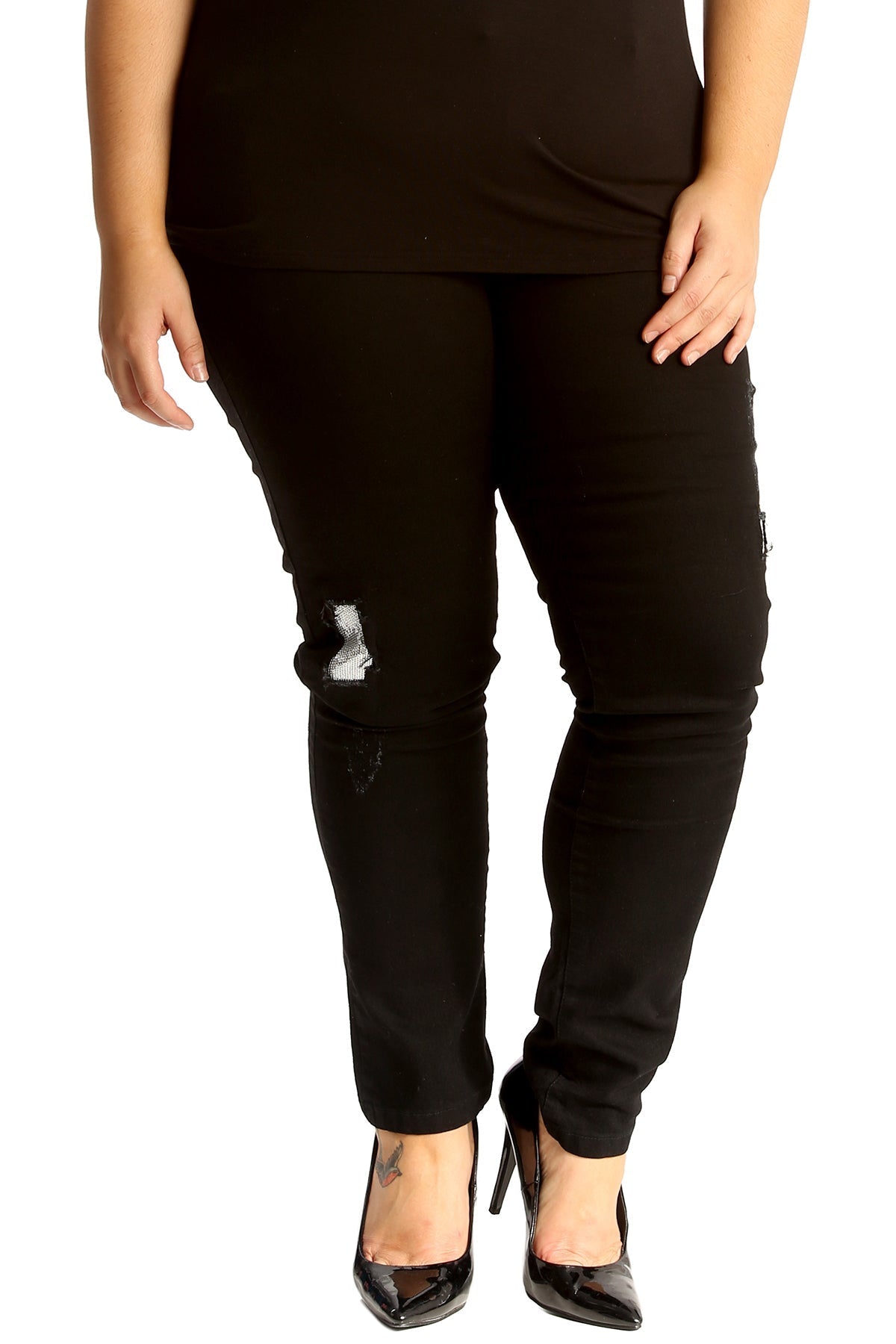 Blue Silver Sequin Patched Ripped Jeans For Women 14 - Dropwear