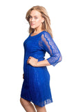 Cerise Floral Lace Lined 3/4 Sleeve Dress For Women 16 - Dropwear