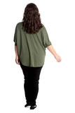 Zip Curved Hem V-Neck Batwing Sleeve Top For Women  - Dropwear