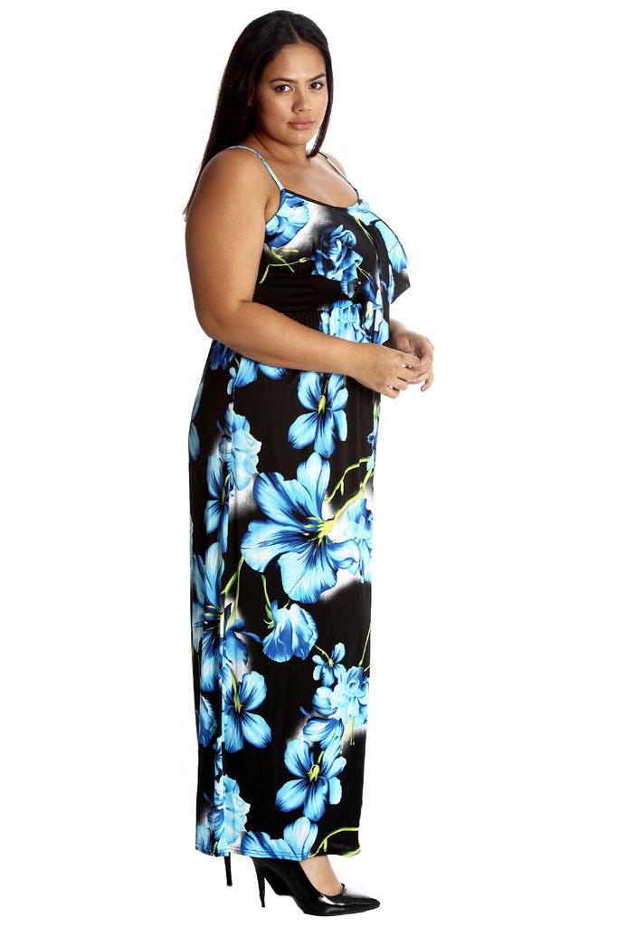 Grey Plus Size Tank Top Floral Maxi Dress For Women 16 - Dropwear