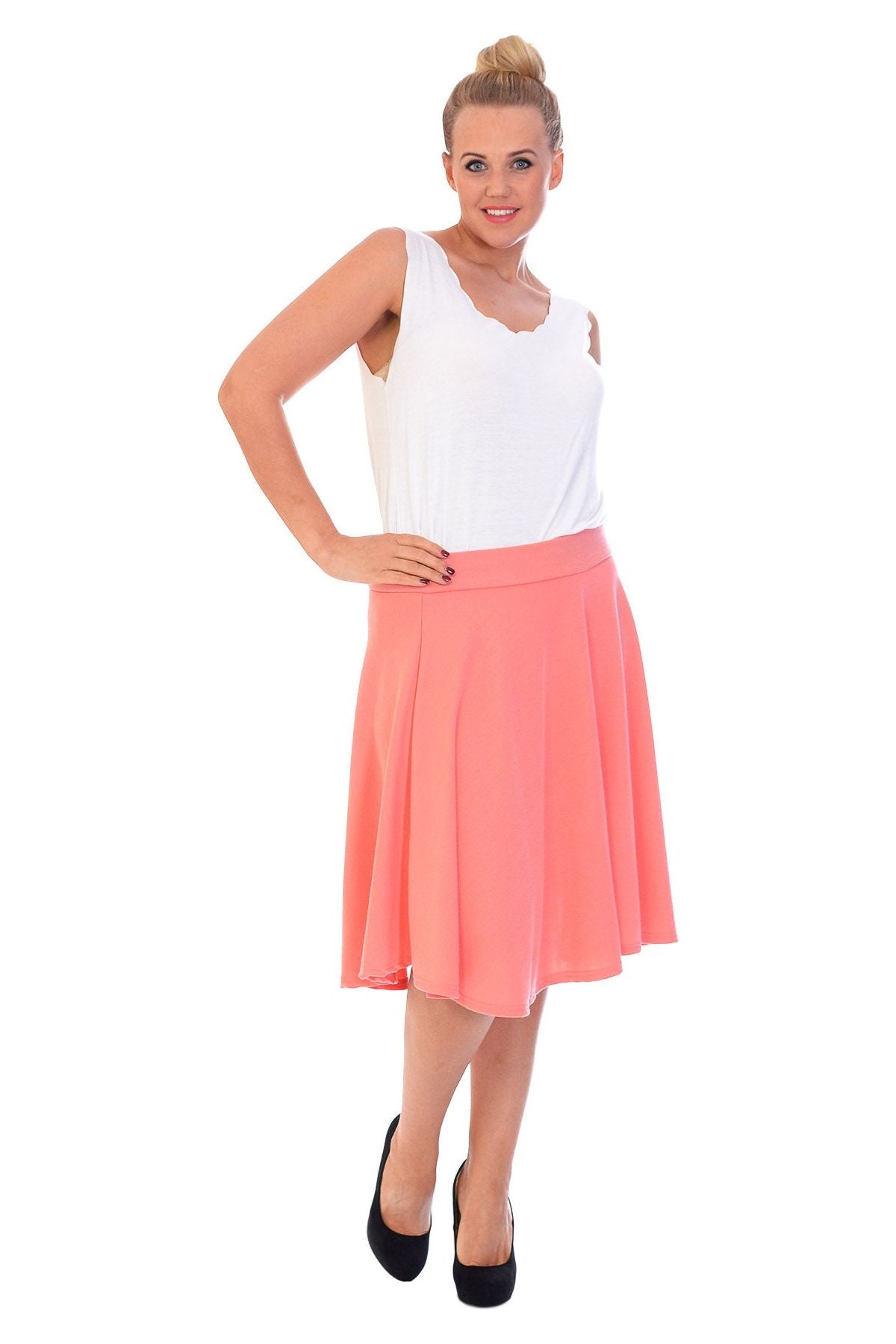 Royal Blue Flared Elastic Waist Skater Skirt For Women 14 - Dropwear