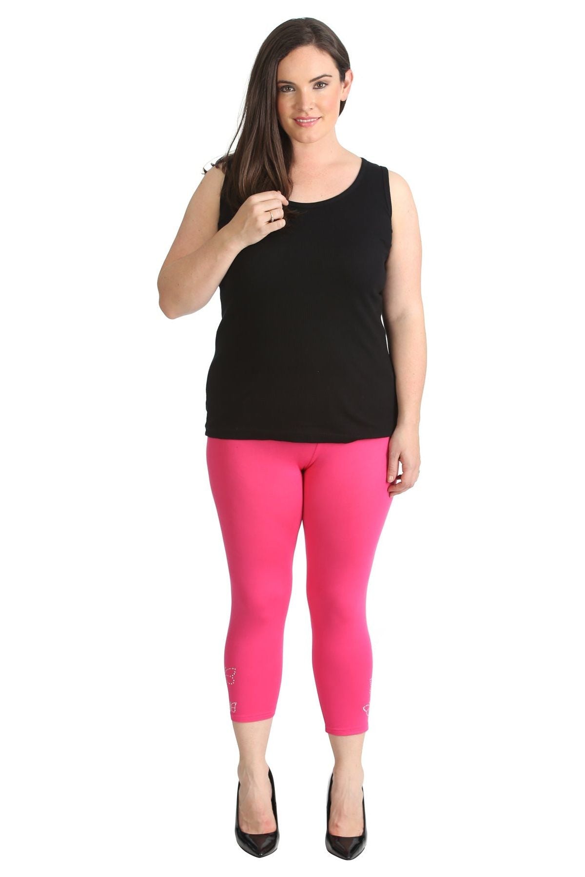 Navy Blue Plus Size 3/4 Butterfly Sequin Leggings For Women 16-18 - Dropwear