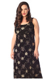 Gold Plus Size Floral Lace Flared Sleeveless Belted Lined Dress For Women 14 - Dropwear