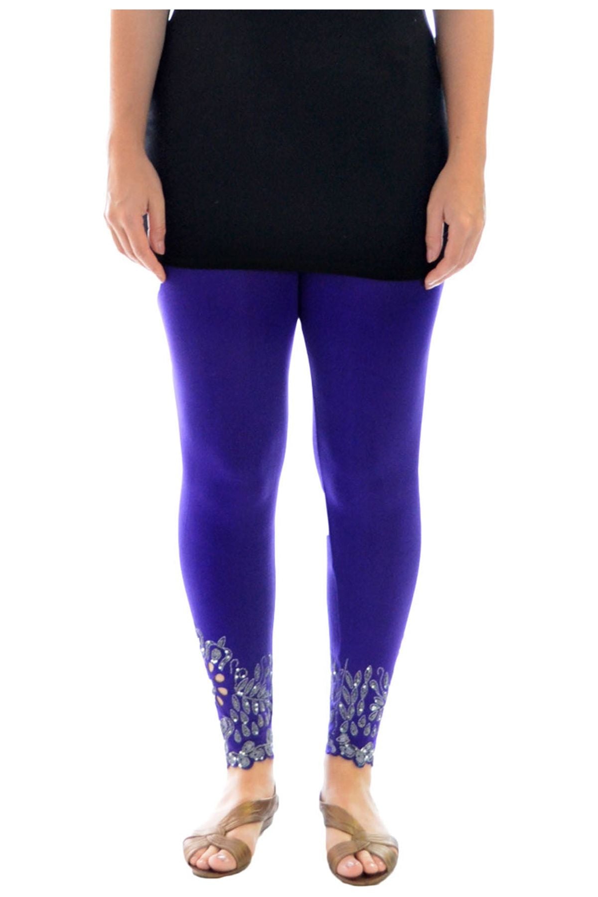 Navy Blue Sequin Scallop Beaded Flower Petal Leggings For Women 12-14 - Dropwear