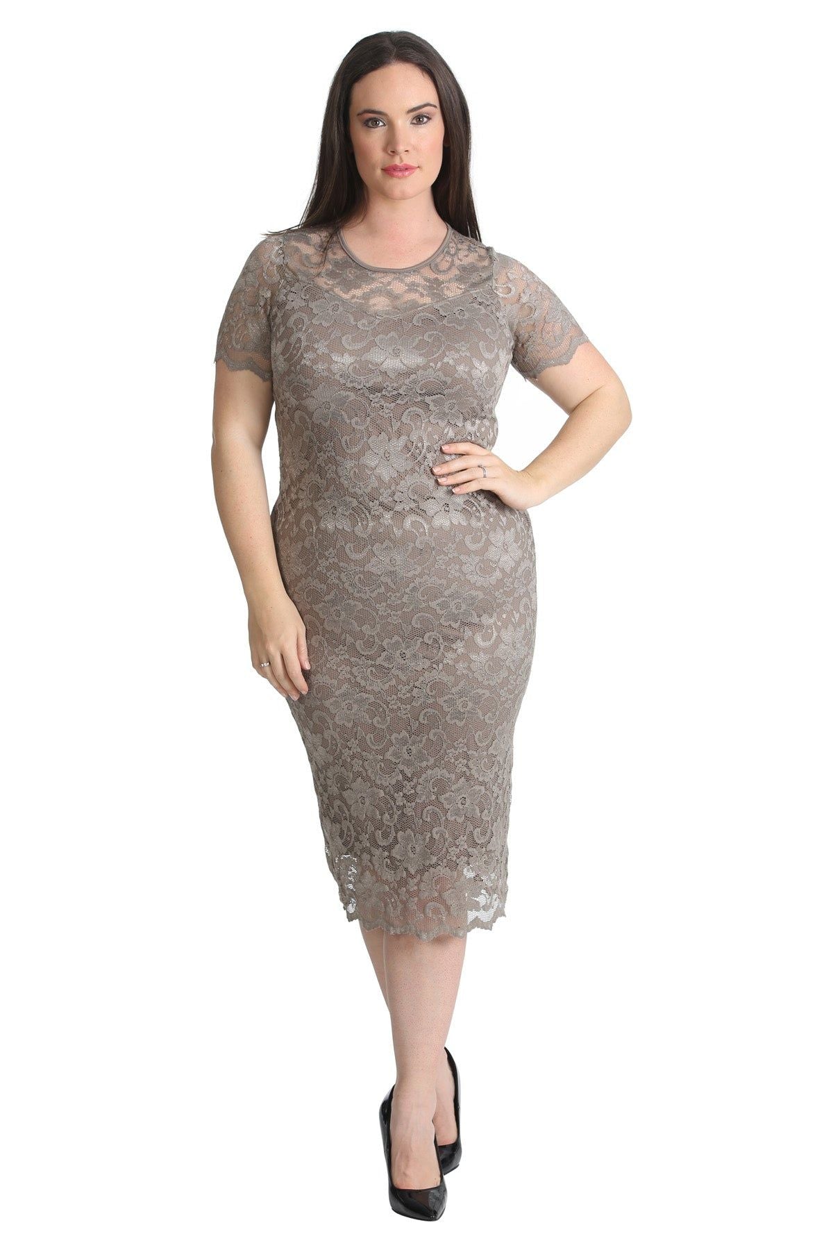 Black Lace Lined Short Bodycon Midi Dress For Women 30-32 - Dropwear