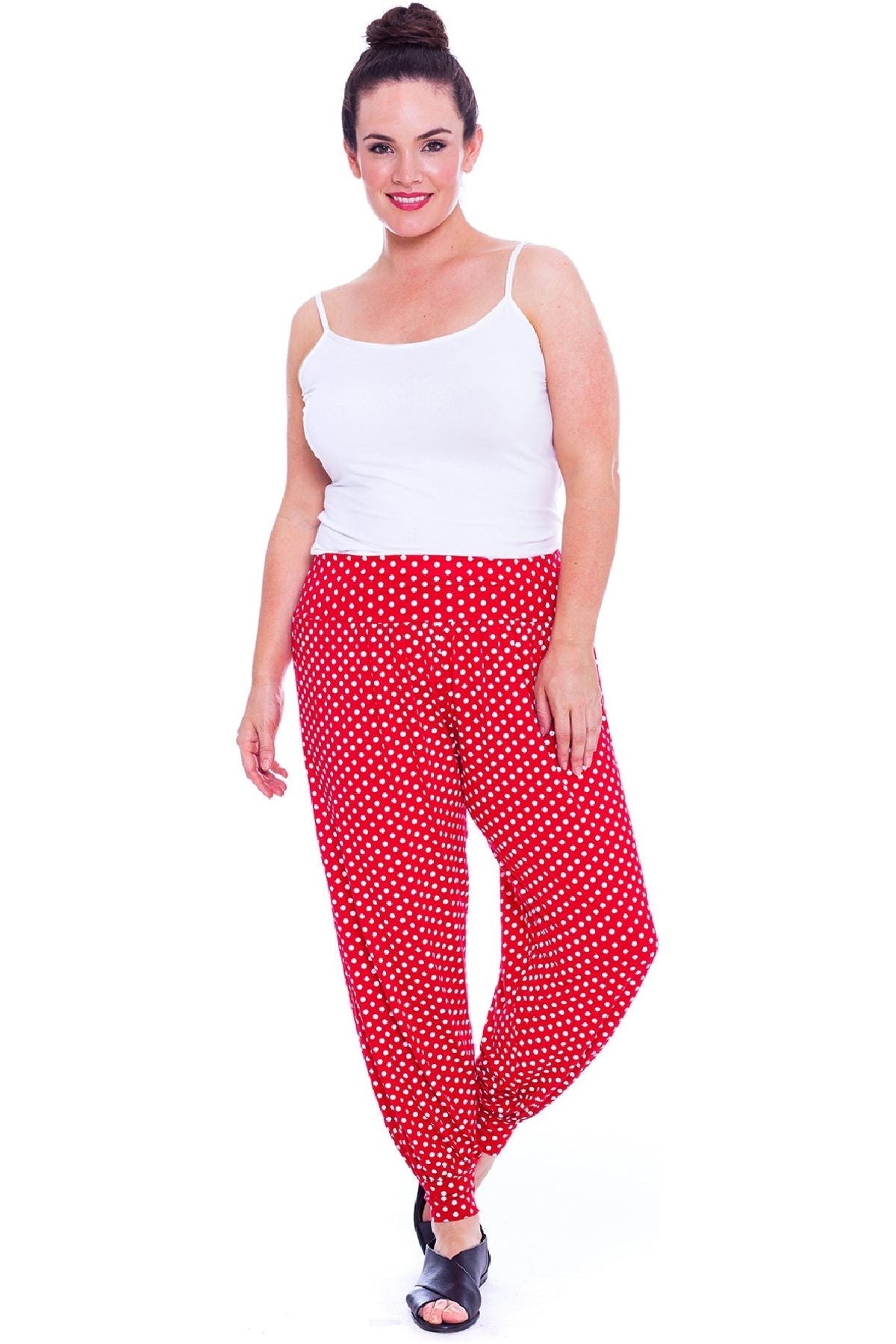 Red Spot Plus Size Polka Dot Print Harem Trouser For Women 20-22 - Dropwear