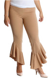 Wine Plus Size Frill Asymmetric Hem Plain Trousers For Women 16-18 - Dropwear