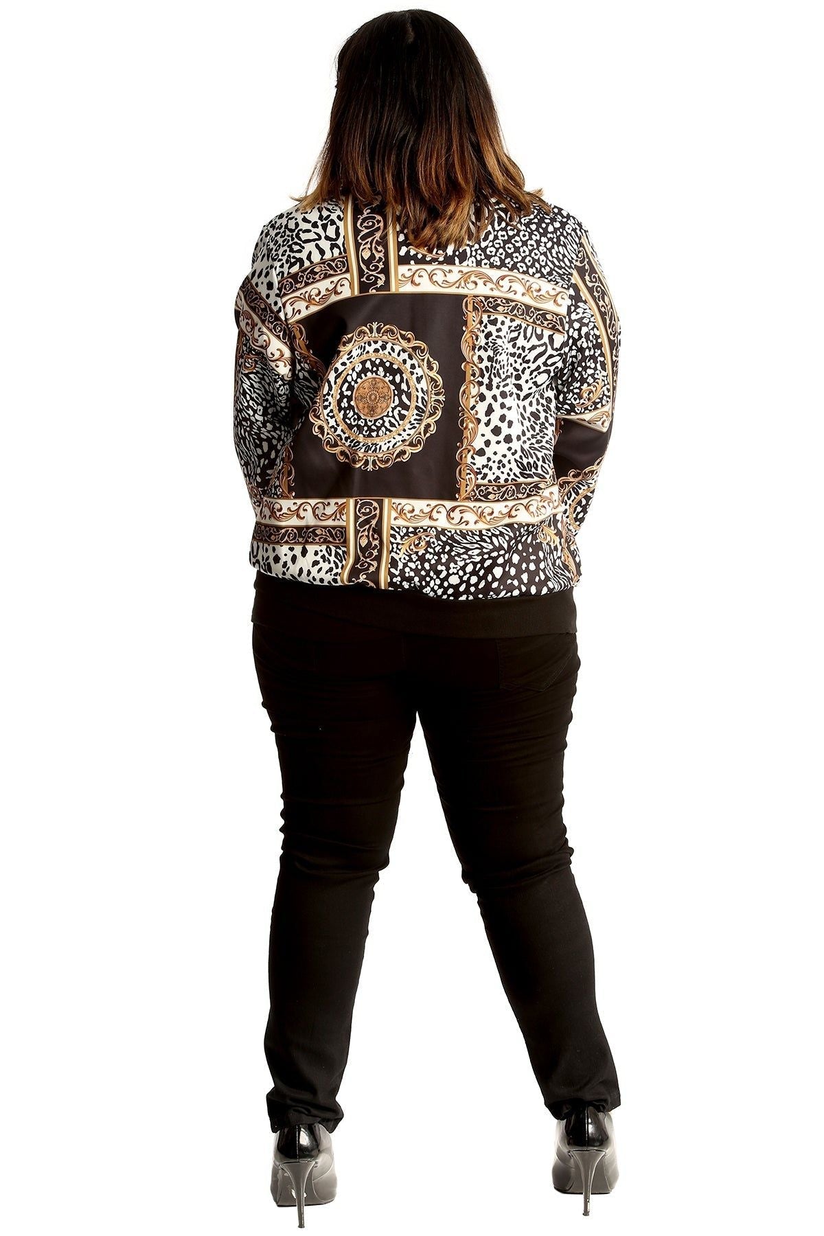 Black Plus Size Baroque Paisley Print Bomber Jacket For Women 20 - Dropwear