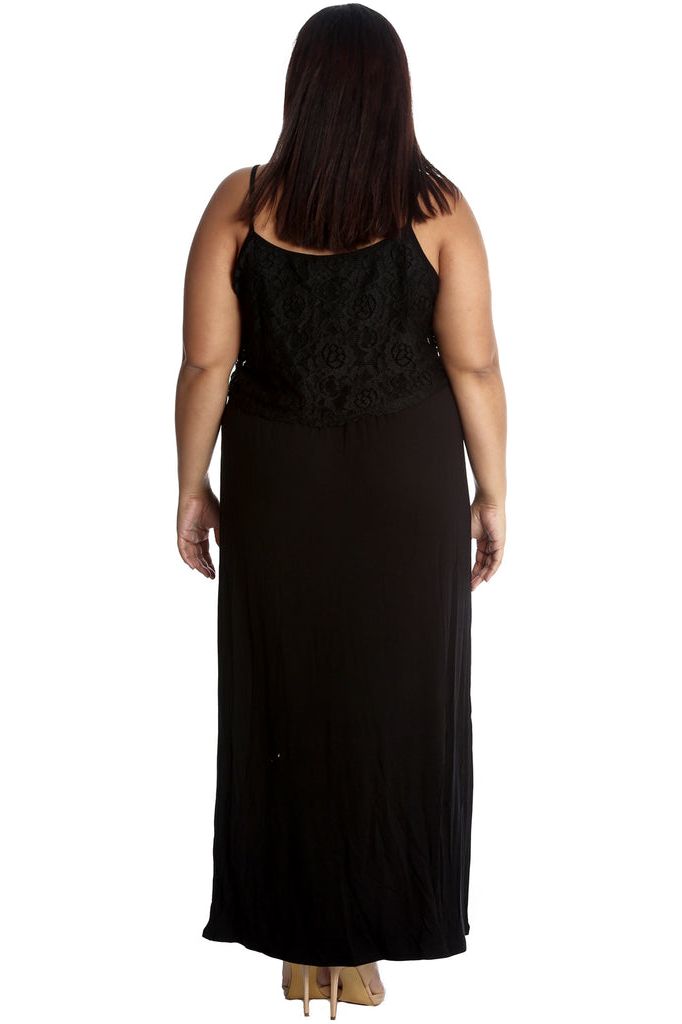 Black Plus Size Lace Top Sleeveless Maxi Dress For Women 18 - Dropwear