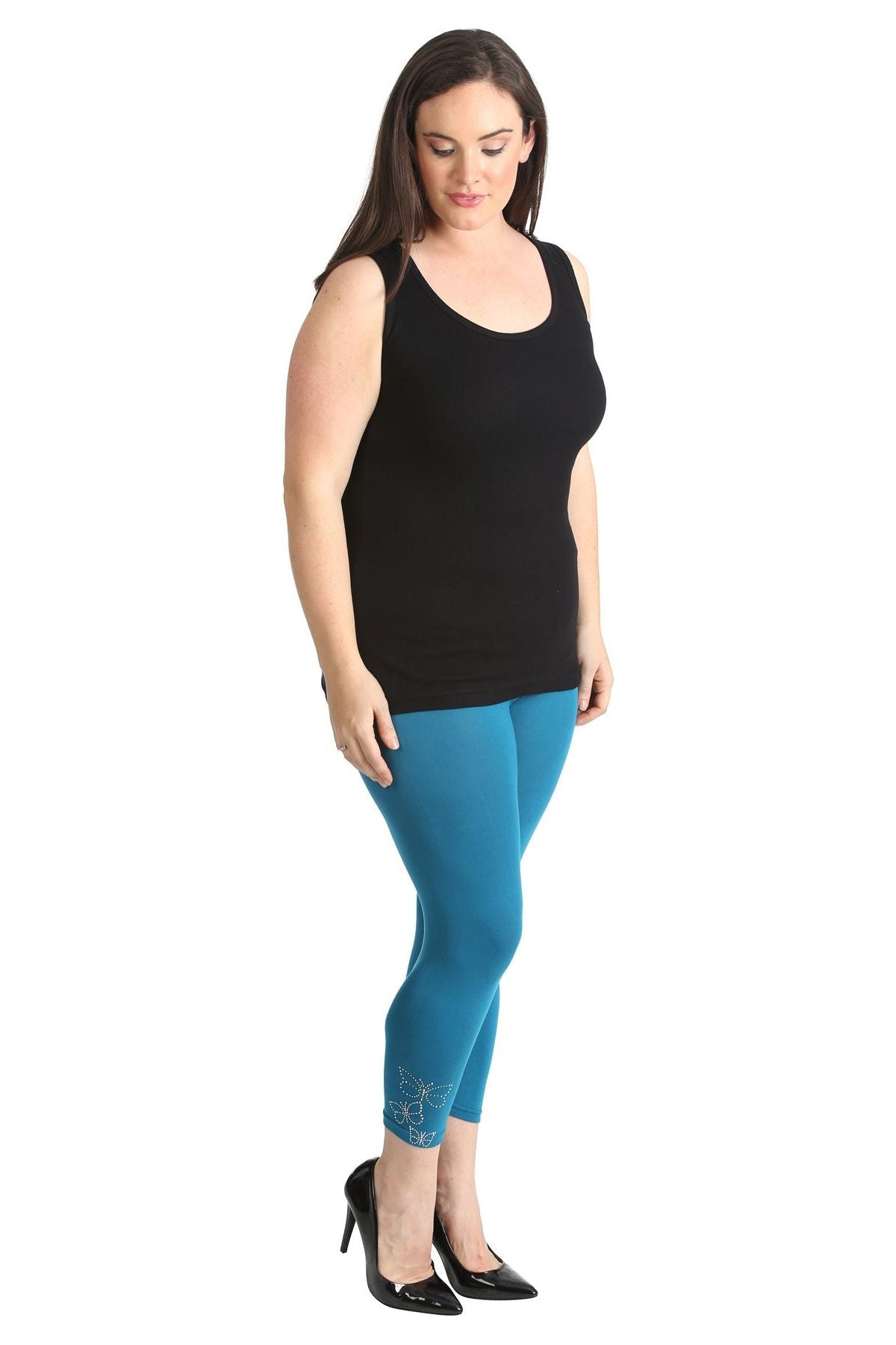 Grey Plus Size 3/4 Butterfly Sequin Leggings For Women 16-18 - Dropwear