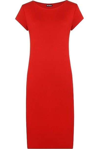 Plain Short Sleeve Jersey Midi Dress For Women  - Dropwear