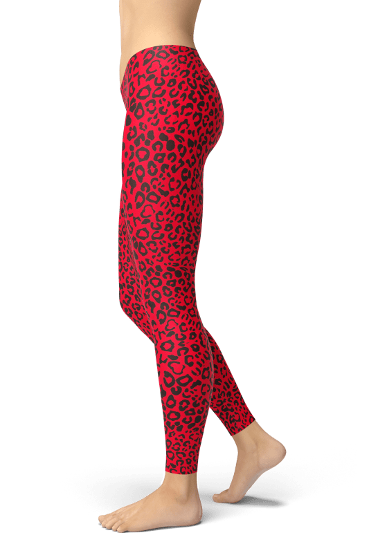 Red Leopard Red Leopard Print Leggings For Women 8-10 - Dropwear