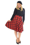 Charcoal Tartan Flared Elastic Waist Skater Skirt For Women 14 - Dropwear