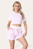 Mocha Ribbed Contrast Waistband Top and Short Set For Women ONE SIZE (8-14) - Dropwear