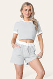 Ribbed Contrast Waistband Top and Short Set For Women  - Dropwear