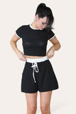 Khaki Ribbed Contrast Waistband Top and Short Set For Women ONE SIZE (8-14) - Dropwear
