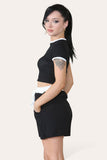 Baby Pink Ribbed Contrast Waistband Top and Short Set For Women ONE SIZE (8-14) - Dropwear