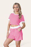 Ribbed Contrast Waistband Top and Short Set For Women  - Dropwear