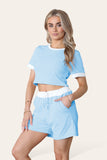 Ribbed Contrast Waistband Top and Short Set For Women  - Dropwear