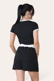 Fuchsia Ribbed Contrast Waistband Top and Short Set For Women ONE SIZE (8-14) - Dropwear