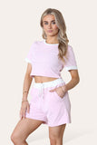 Sky Blue Ribbed Contrast Waistband Top and Short Set For Women ONE SIZE (8-14) - Dropwear