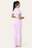 Black Ribbed Contrast Wide Leg Flared Trousers And Top Loungewear TRSÂ CroppedÂ Set For Women ONE SIZE (8-14) - Dropwear
