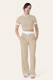 Mocha Ribbed Contrast Wide Leg Flared Trousers And Top Loungewear TRSÂ CroppedÂ Set For Women ONE SIZE (8-14) - Dropwear