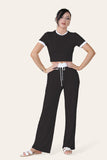 Fuchsia Ribbed Contrast Wide Leg Flared Trousers And Top Loungewear TRSÂ CroppedÂ Set For Women ONE SIZE (8-14) - Dropwear