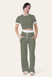 Ribbed Contrast Wide Leg Flared Trousers And Top Loungewear TRSÂ CroppedÂ Set For Women  - Dropwear