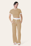Ribbed Contrast Wide Leg Flared Trousers And Top Loungewear TRSÂ CroppedÂ Set For Women  - Dropwear