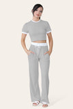 Ribbed Contrast Wide Leg Flared Trousers And Top Loungewear TRSÂ CroppedÂ Set For Women  - Dropwear