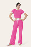 Ribbed Contrast Wide Leg Flared Trousers And Top Loungewear TRSÂ CroppedÂ Set For Women  - Dropwear