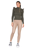 Ribbed Knit Gold Button Detail Jumper with Frill For Women  - Dropwear
