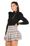 Pink Ribbed Knit Gold Button Detail Jumper with Frill For Women M/L - Dropwear