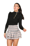 Khaki Ribbed Knit Gold Button Detail Jumper with Frill For Women M/L - Dropwear
