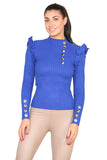Pink Ribbed Knit Gold Button Detail Jumper with Frill For Women S/M - Dropwear
