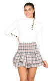 Black Ribbed Knit Gold Button Detail Jumper with Frill For Women M/L - Dropwear