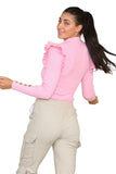 Royal Blue Ribbed Knit Gold Button Detail Jumper with Frill For Women S/M - Dropwear