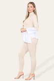 Beige Ribbed Lounge Wear Flared Shirt and Leggings Co-Ord Set For Women 45942 - Dropwear