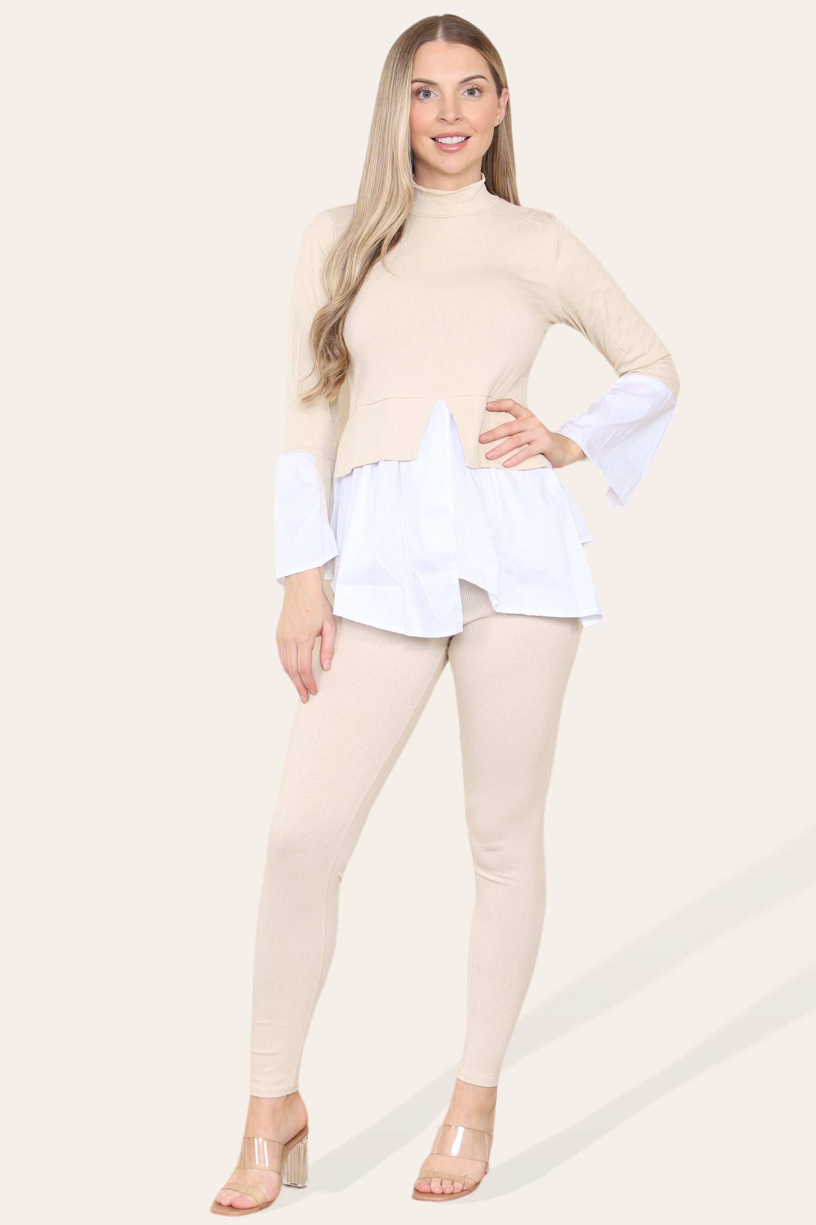 Ribbed Lounge Wear Flared Shirt and Leggings Co-Ord Set For Women  - Dropwear