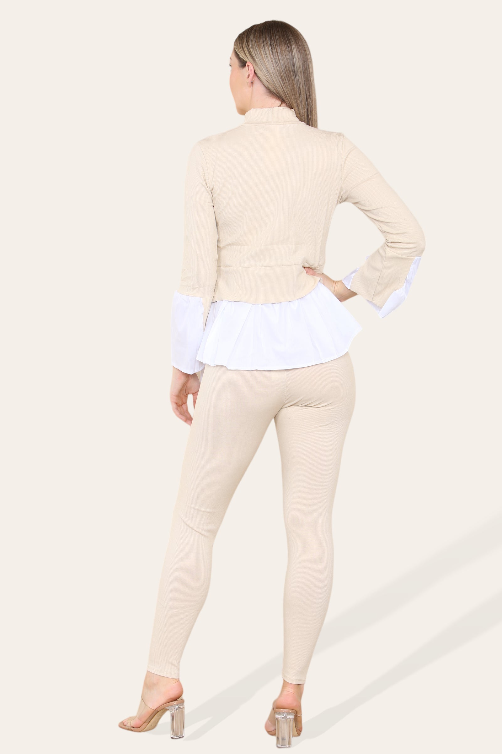 Dusty Pink Ribbed Lounge Wear Flared Shirt and Leggings Co-Ord Set For Women 45942 - Dropwear