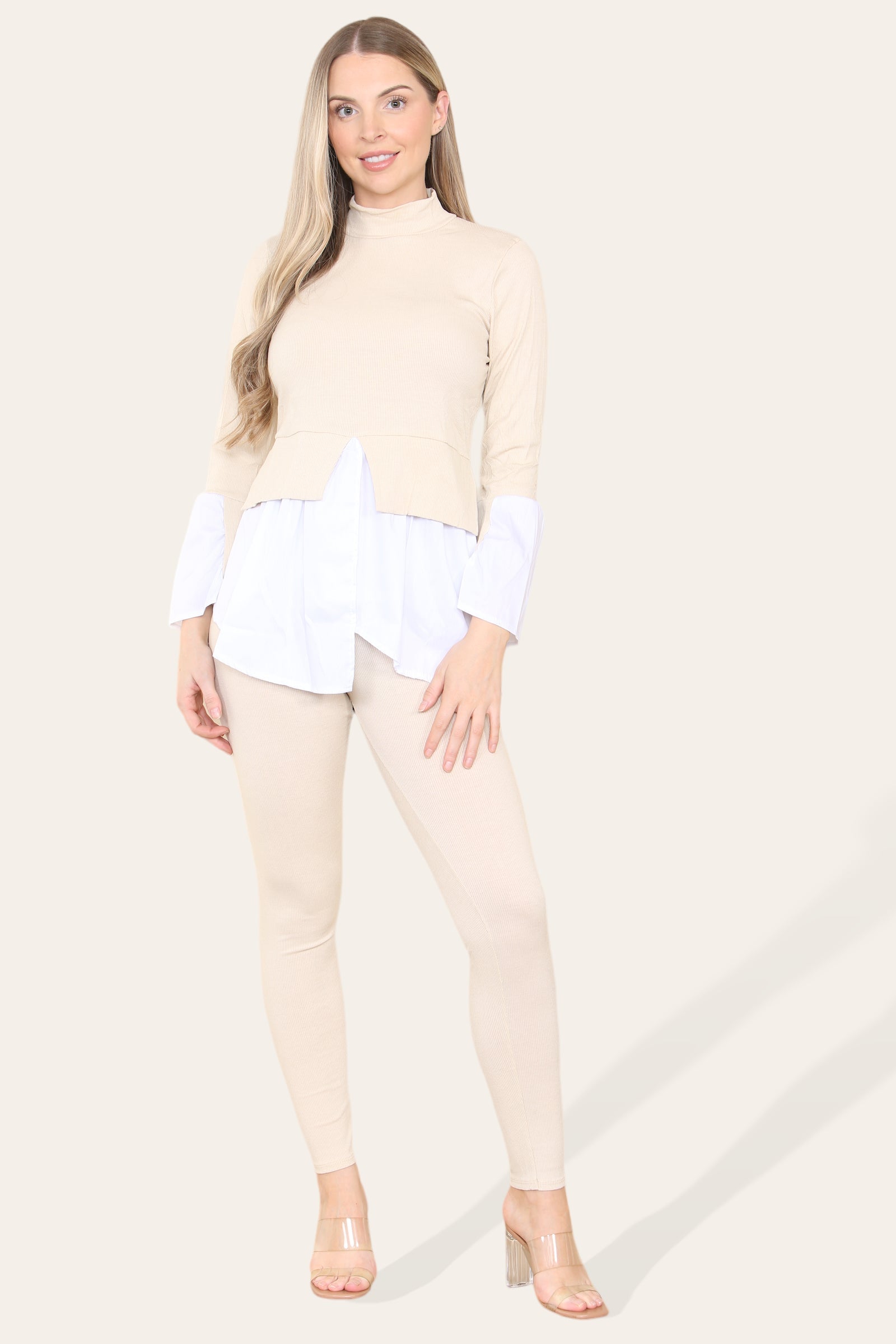 Ribbed Lounge Wear Flared Shirt and Leggings Co-Ord Set For Women  - Dropwear