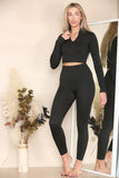 Ribbed Tracksuit Two Piece Set With Half Zip Detail Gym Loungewear For Women  - Dropwear